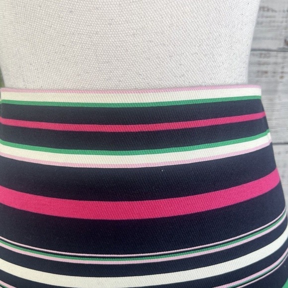 Talbots Skirt size 10 Petite Navy Blue Pink Striped Knee A Line Stretch Modest - Picture 5 of 11
